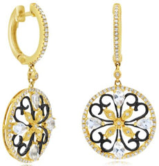 1.60CT DIAMOND & AAA WHITE TOPAZ 14KT YELLOW GOLD MULTI HEART CIRCULAR EARRINGS