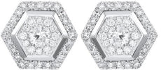 .35CT DIAMOND 14KT WHITE GOLD 3D ROUND CLUSTER DOUBLE HEXAGON FUN STUD EARRINGS