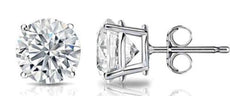 ESTATE 2.0CT DIAMOND 18KT WHITE GOLD 3D ROUND 4 PRONG SOLITAIRE STUD EARRINGS