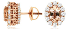 2.35CT DIAMOND & AAA MORGANITE 14KT ROSE GOLD 3D OVAL & ROUND SCREWBACK EARRINGS