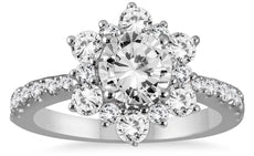 ESATE 1.75CT DIAMOND 14KT WHITE GOLD 3D CLASSIC ROUND FLOWER ENGAGEMENT RING