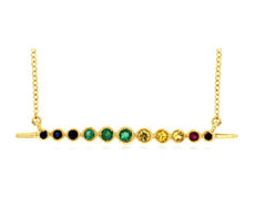 .19CT AAA MULTI COLOR SAPPHIRE 14KT YELLOW GOLD 3D GRADUATING BAR LOVE NECKLACE
