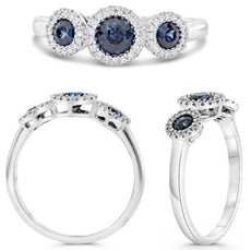 .70CT DIAMOND & AAA SAPPHIRE 14KT WHITE GOLD 3D 3 STONE PAST PRESENT FUTURE RING