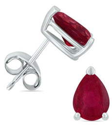 ESTATE .32CT AAA RUBY 14KT WHITE GOLD PEAR SHAPE SOLITAIRE CLASSIC STUD EARRINGS