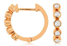 ESTATE .33CT DIAMOND 14KT ROSE GOLD ROUND 5 STONE BEZEL HUGGIE HANGING EARRINGS