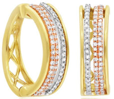 .52CT DIAMOND 14KT TRI COLOR GOLD 3D 3 ROW FILIGREE HUGGIE HOOP HANGING EARRINGS