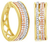 .52CT DIAMOND 14KT TRI COLOR GOLD 3D 3 ROW FILIGREE HUGGIE HOOP HANGING EARRINGS