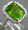 7.9CT DIAMOND & AAA PERIDOT 14KT WHITE GOLD EMERALD CUT & ROUND ENGAGEMENT RING
