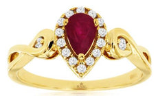 .61CT DIAMOND & AAA RUBY 14K YELLOW GOLD PEAR SHAPE & ROUND HALO INFINITY RING