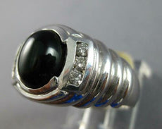 ESTATE .15CT DIAMOND & AAA ONYX CABOCHON 14KT WHITE GOLD OVAL & ROUND MENS RING