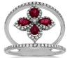 .97CT DIAMOND & AAA RUBY 14KT WHITE GOLD 3D PEAR SHAPE & ROUND FLOWER LOVE RING