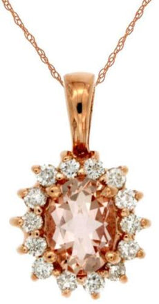 .95CT DIAMOND & AAA MORGANITE 14KT ROSE GOLD 3D FLOWER PRINCESS DIANA PENDANT