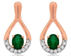 0.82CT DIAMOND & AAA EMERALD 14KT ROSE GOLD 3D OVAL & ROUND FUN HANGING EARRINGS
