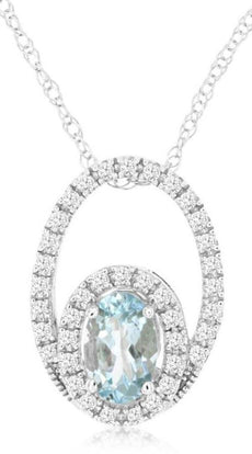 .57CT DIAMOND & AAA AQUAMARINE 14KT WHITE GOLD OVAL & ROUND FUN FLOATING PENDANT