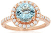 ESTATE 2.15CT DIAMOND & AAA AQUAMARINE 14KT ROSE GOLD 3D ROUND HALO PROMISE RING