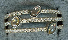 .72CT WHITE & MOCHA ROSE CUT DIAMOND 18KT 2 TONE GOLD MULTI SHAPE 3 ROW FUN RING