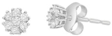 ESTATE .32CT DIAMOND 14KT WHITE GOLD 3D ROUND CLASSIC FLOWER STUD EARRINGS