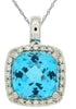 3.13CT DIAMOND & AAA BLUE TOPAZ 14KT WHITE GOLD CUSHION & ROUND FLOATING PENDANT