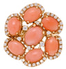 ESTATE LARGE 3.87CT DIAMOND & AAA CORAL 18K YELLOW GOLD OVAL & ROUND FLOWER RING