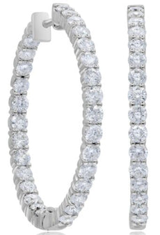 3.30CT DIAMOND 14K WHITE GOLD ROUND SHARE PRONG INSIDE OUT HOOP HANGING EARRINGS