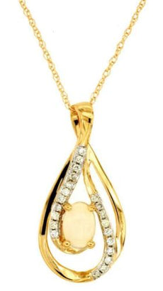 .38CT DIAMOND & AAA OPAL 14KT YELLOW GOLD OVAL & ROUND INFINITY FLOATING PENDANT
