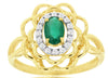 ESTATE .56CT DIAMOND & AAA EMERALD 14KT YELLOW GOLD OVAL & ROUND FLOWER FUN RING