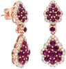 LARGE 3.72CT DIAMOND & AAA RUBY 14KT ROSE GOLD ROUND TEAR DROP HANGING EARRINGS