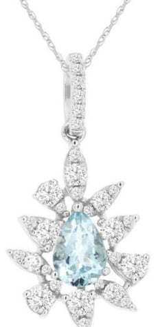 .70CT DIAMOND & AAA DEAR SHAPE AND ROUND 14KT WHITE GOLD FLOWER FLOATING PENDANT