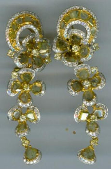 LARGE 4.22CT WHITE & FANCY YELLOW SLICE DIAMOND 18KT YELLOW GOLD 3D FUN EARRINGS