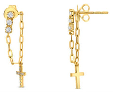 .20CT DIAMOND 14KT YELLOW GOLD 3D PAST PRESENT FUTURE CROSS BY THE YARD EARRINGS