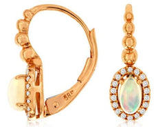 .45CT DIAMOND & AAA OPAL 14KT ROSE GOLD OVAL & ROUND LEVERBACK HANGING EARRINGS