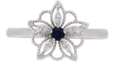 ESTATE .15CT DIAMOND & AAA SAPPHIRE 14KT WHITE GOLD 3D FLOWER FILIGREE FUN RING