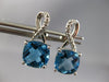 3.72CT DIAMOND & AAA BLUE TOPAZ 14KT WHITE GOLD CUSHION & ROUND HANGING EARRINGS