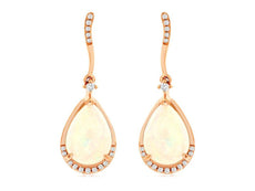 3.57CT DIAMOND & AAA OPAL 14K ROSE GOLD PEAR SHAPE & ROUND WAVE HANGING EARRINGS