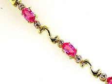 3.62CT DIAMOND & AAA PINK SAPPHIRE 14KT YELLOW GOLD 3D 3 STONE TENNIS BRACELET