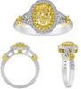 1.62CT WHITE & FANCY YELLOW DIAMOND 18K 2 TONE GOLD OVAL & ROUND ENGAGEMENT RING
