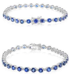 7.99CT DIAMOND & AAA SAPPHIRE 14KT WHITE GOLD 3D ROUND CLASSIC TENNIS BRACELET