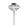 LARGE 3CT WHITE PINK & CHOCOLATE FANCY DIAMOND 18KT WHITE ROSE GOLD CUSHION RING