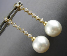 LARGE .42CT DIAMOND & AAA SOUTH SEA PEARL 18KT YELLOW GOLD 7 STONE FUN EARRINGS