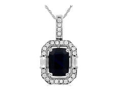 1.87CT DIAMOND & AAA SAPPHIRE 14K WHITE GOLD 3D CUSHION OCTAGON FLOATING PENDANT