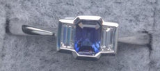 .46CT DIAMOND & AAA SAPPHIRE 18K WHITE GOLD 3D EMERALD CUT BEZEL ENGAGEMENT RING