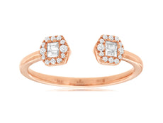 .19CT DIAMOND 14K ROSE GOLD ROUND & BAGUETTE CLUSTER DOUBLE HEXAGON TENSION RING