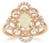 .72CT DIAMOND & AAA OPAL 14K ROSE GOLD 3D OVAL & ROUND OPEN FILIGREE FLOWER RING