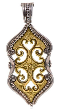 18KT YELLOW GOLD & 925 SILVER 3D HANDCRAFTED FILIGREE TEAR DROP FLOATING PENDANT