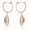 2.31CT DIAMOND & AAA RUBY 14KT ROSE GOLD 3D OVAL & ROUND FLOWER HANGING EARRINGS