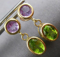 1.8CT AAA PERIDOT & AMETHYST 14KT YELLOW GOLD ROUND & OVAL BEZEL EARRINGS #27407