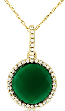 .11CT DIAMOND & GREEN AGATE 14KT YELLOW GOLD CLASSIC ROUND HALO FLOATING PENDANT