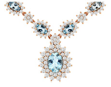 4.85CT DIAMOND & AAA AQUAMARINE 14KT ROSE GOLD 3D OVAL & ROUND COCKTAIL NECKLACE
