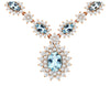 4.85CT DIAMOND & AAA AQUAMARINE 14KT ROSE GOLD 3D OVAL & ROUND COCKTAIL NECKLACE