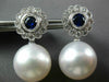 LARGE 1.4CT DIAMOND & SAPPHIRE & SOUTH SEA PEARL 18K WHITE GOLD HANGING EARRINGS